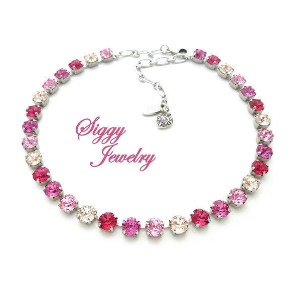 Swarovski Crystal 8mm Pink Ombre Tennis Necklace, Assorted Finish Options - Picture 3 of 5